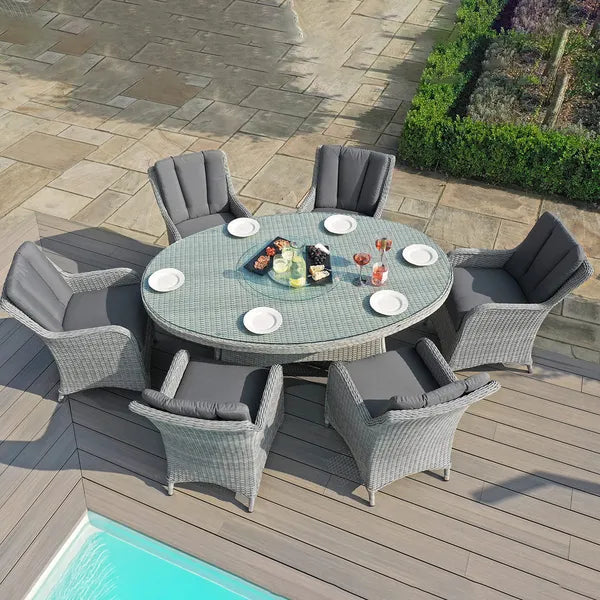 Maze - Ascot 8 Seat Oval Rattan Dining Set with Lazy Susan & Weatherproof Cushions