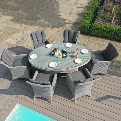 Maze - Ascot 8 Seat Oval Rattan Dining Set with Lazy Susan & Weatherproof Cushions