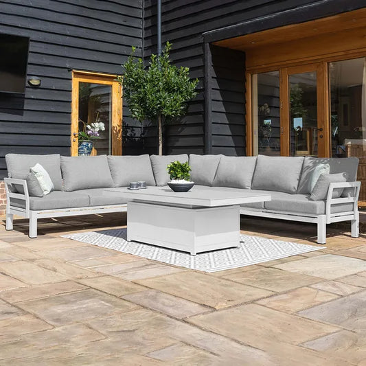 Oslo Large Aluminium Corner Group with Rising Table - White