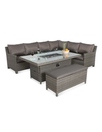 Paris 8 Seater Deluxe Modular Corner Dining & Lounging Set with Rectangular Fire Pit Table