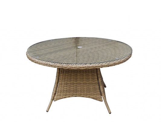 Rattan Round 1m Table with Glass Top in Natural | Darcey | Darc0225