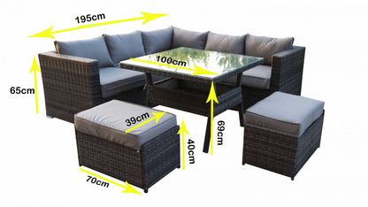 Rattan Corner Sofa with Ice Bucket and Coffee Table in Grey | Georgia | Geor0311