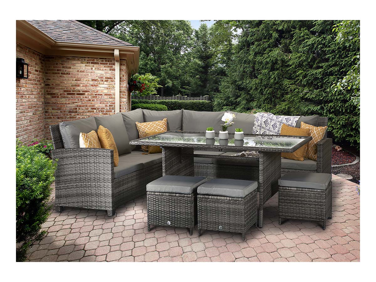 Signature Weave - Charlotte Firepit Corner Dining Set | CHAR0156_VIEN0432
