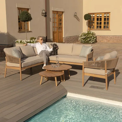 Porto Rope Weave Corner Sofa Set with Pair of Round Coffee Tables & Armchair