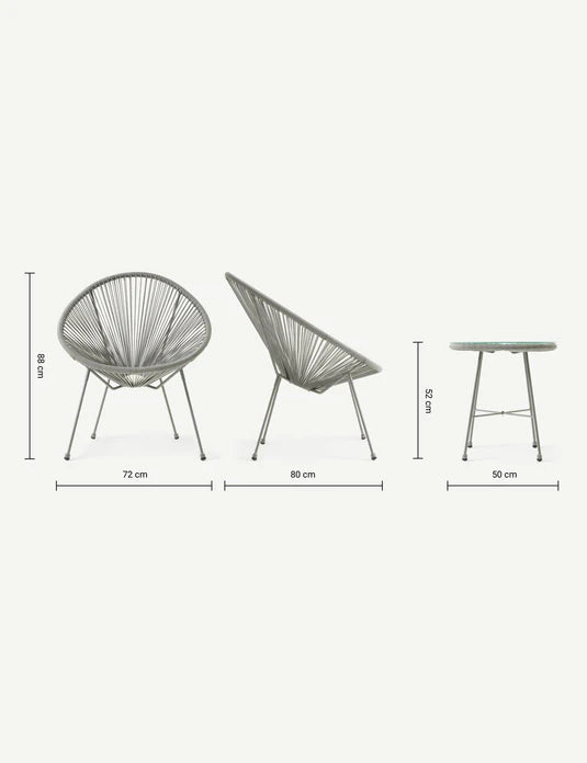 Monaco 2 Seater Egg Chair Bistro Set - Grey