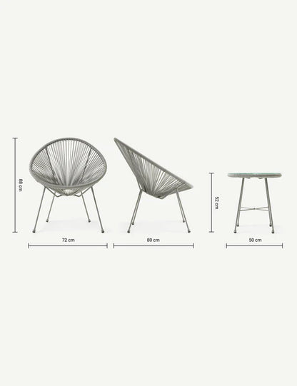 Monaco 2 Seater Egg Chair Bistro Set - Grey