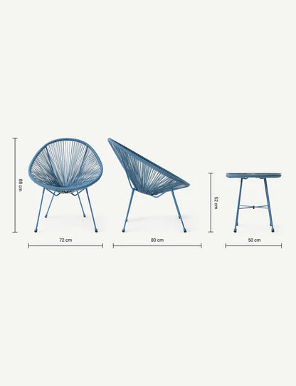 Monaco 2 Seater Egg Chair Bistro Set - Light Blue