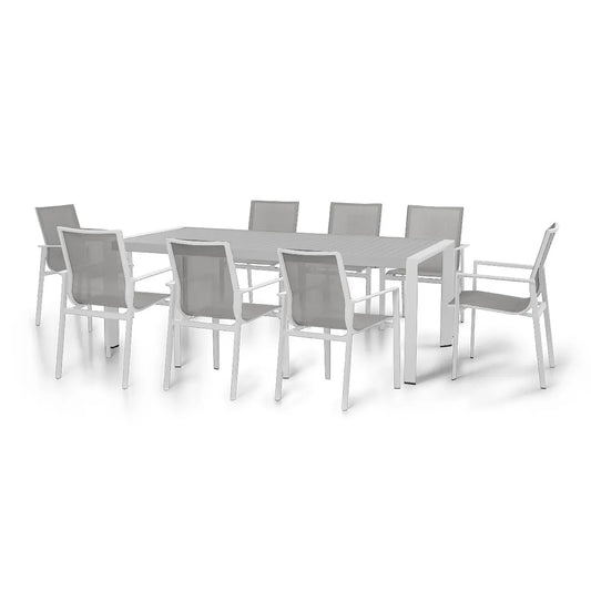 New York 8 Seat Rectangular Aluminium Dining Set - White