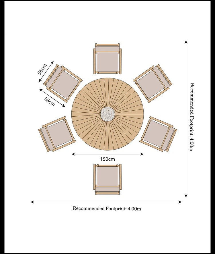 Roma 6 Seater Round Sunray with Terrazzo Insert Dining Set with Roma Rope Stacking Chairs