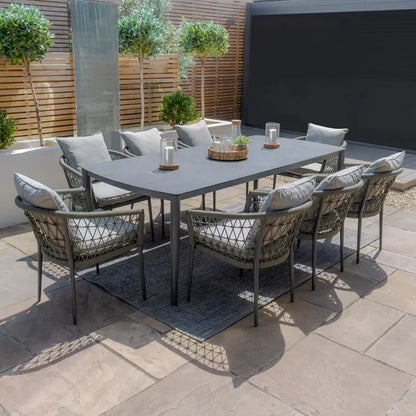 Monaco Rope Weave 8 Seat Rectangular Dining Set with Lazy Susan - Ivy Green