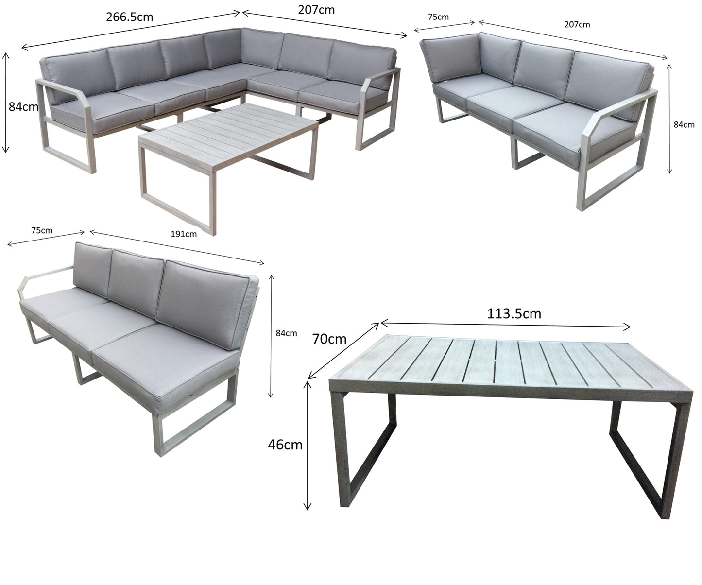 Rattan Aluminium Corner Sofa with Chair Set | Alarna | Alar0357