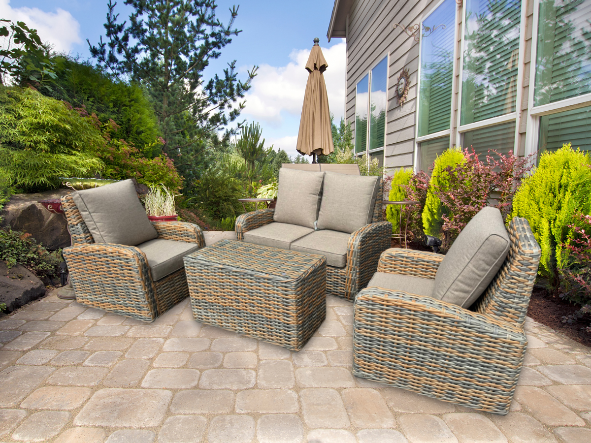 Homeflair Anna Rattan Mixed Weave 2 Seater + 2 Chairs + Coffee Table
