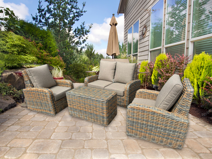 Homeflair Anna Rattan Mixed Weave 2 Seater + 2 Chairs + Coffee Table