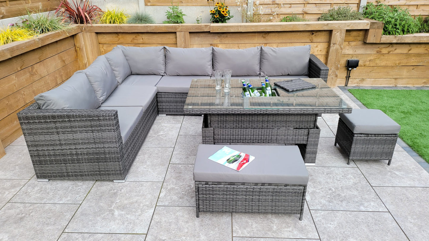 Rattan Corner Dining Sofa with Lift Table & Ice Bucket | Catalina | Cata0367