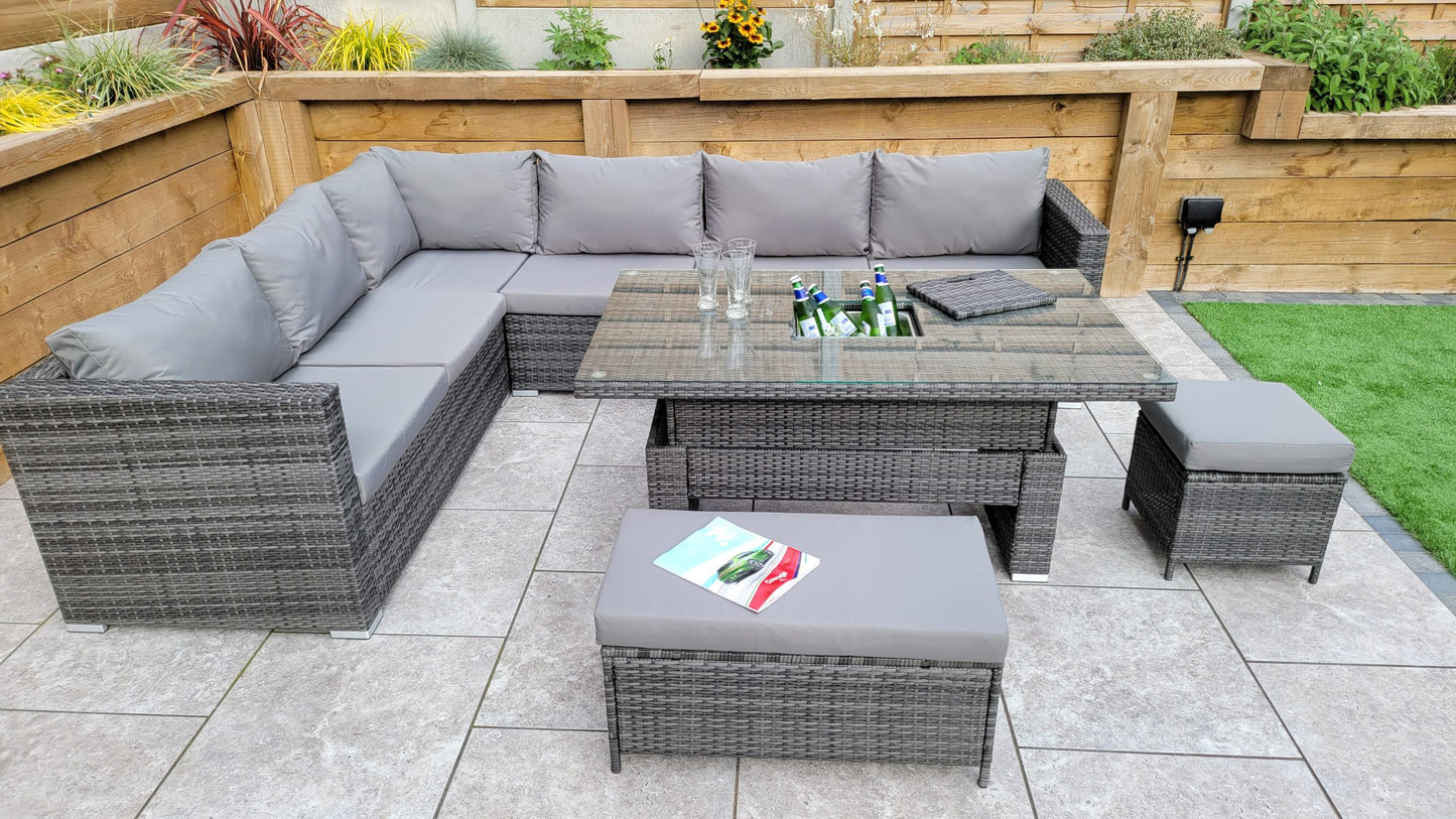 Rattan Corner Dining Sofa with Lift Table & Ice Bucket | Catalina | Cata0367
