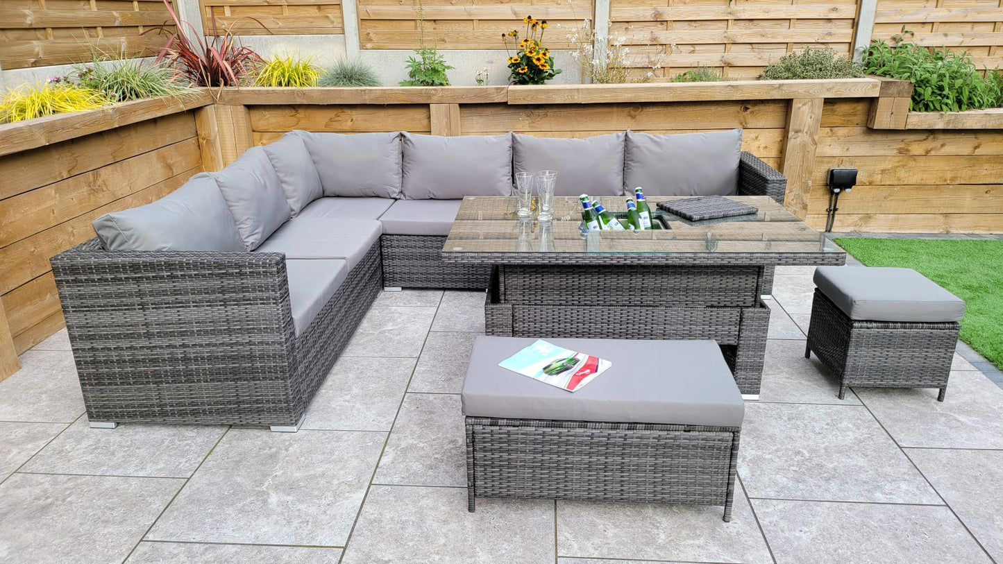 Rattan Corner Dining Sofa with Lift Table & Ice Bucket | Catalina | Cata0367