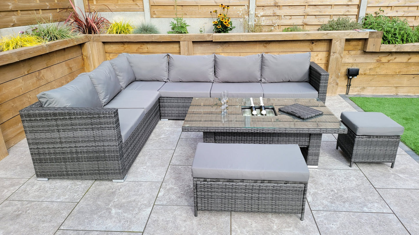 Rattan Corner Dining Sofa with Lift Table & Ice Bucket | Catalina | Cata0367
