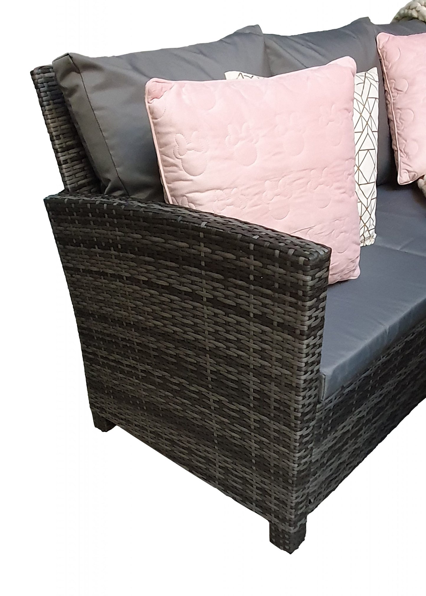 Rattan Grey Corner Sofa + Dining Table + 3 Stools Set | Char0308