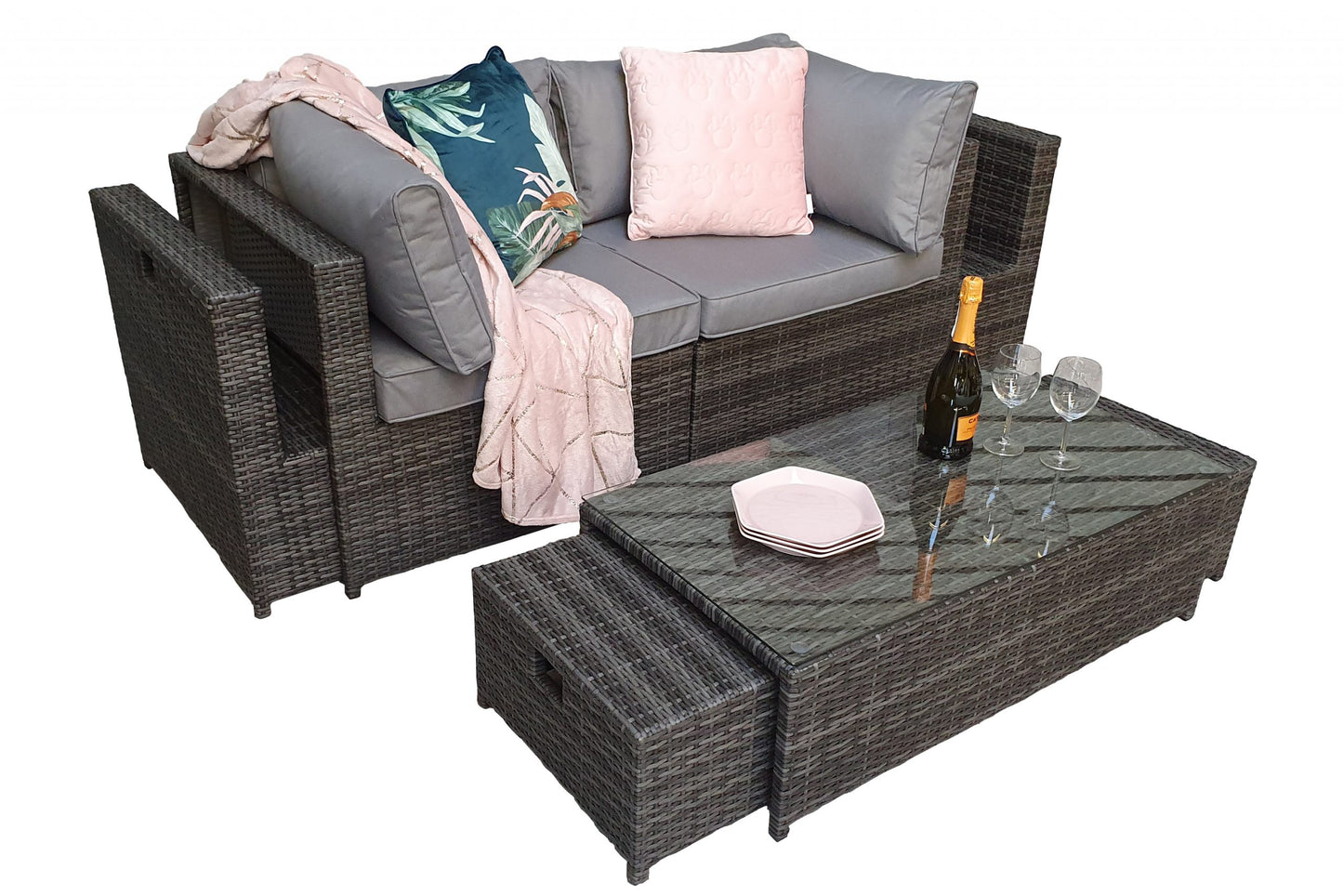 Chelsea Rattan Modular Sofa with Arm Storage in Grey | Chel0329