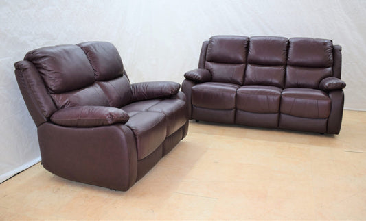 Parker Ex-Display Brown Leather 3 + 2 Seater Sofas | EXPAR