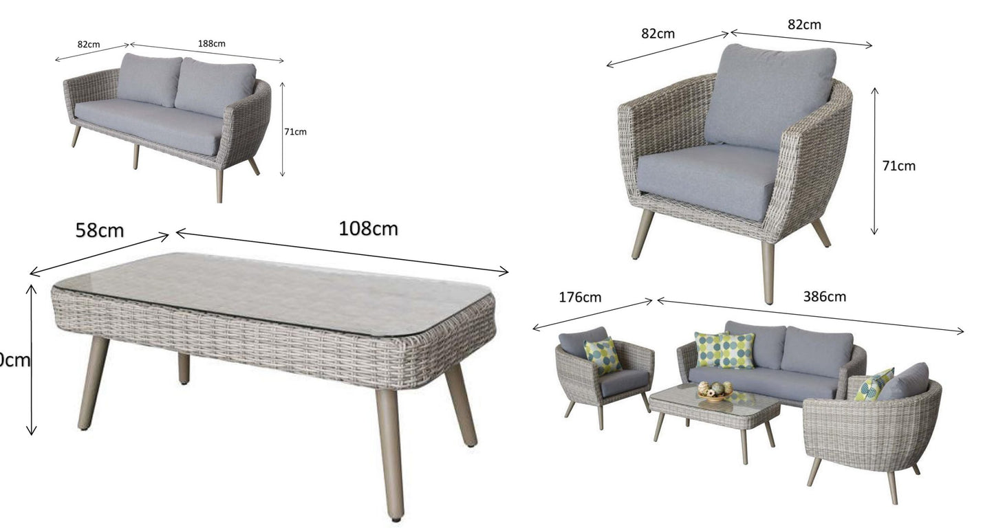 Rattan 5 Seater Sofa Set in Fine Grey | Danielle | Dani0159