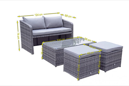 Rattan Compact Sofa with 2 Ottomans and Lift Coffee Table in Brown | Gemma | Gemm0180