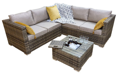 Rattan Brown Corner Sofa with Ice Bucket and Coffee Table in Brown | Georgia | Geor0312