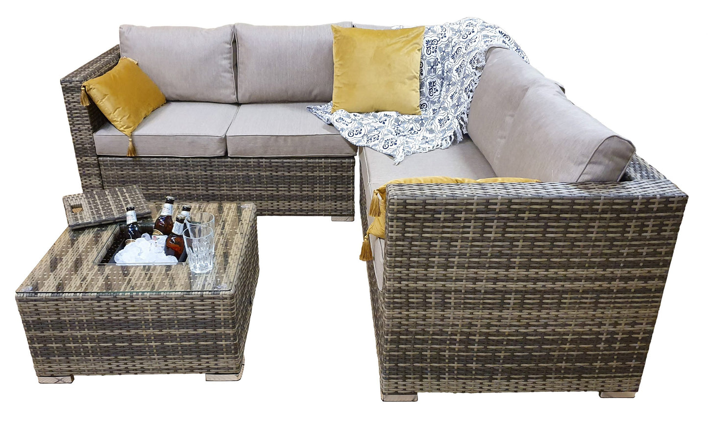 Rattan Brown Corner Sofa with Ice Bucket and Coffee Table in Brown | Georgia | Geor0312