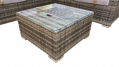 Rattan Brown Corner Sofa with Ice Bucket and Coffee Table in Brown | Georgia | Geor0312