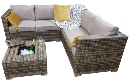 Rattan Brown Corner Sofa with Ice Bucket and Coffee Table in Brown | Georgia | Geor0312