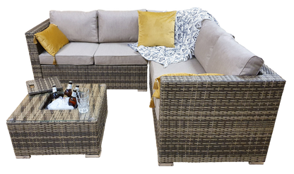 Rattan Brown Corner Sofa with Ice Bucket and Coffee Table in Brown | Georgia | Geor0312