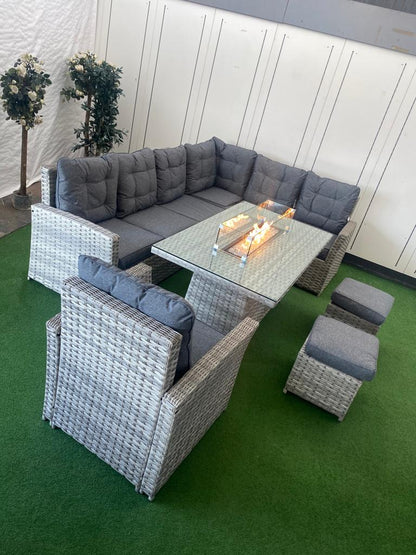 Rattan Ciara Dining Corner Sofa With Firepit Table | 063GFS