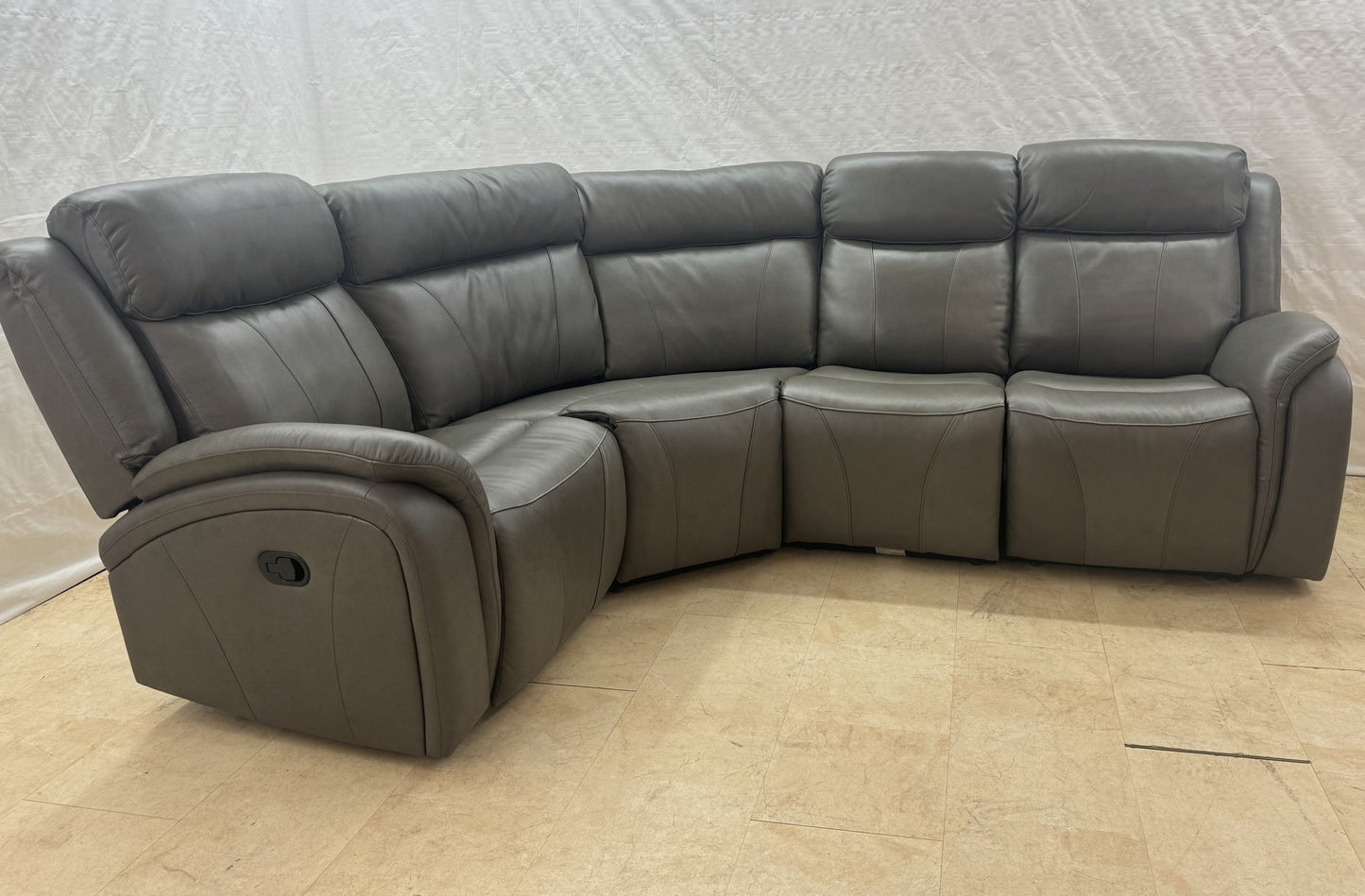 Sammy Ex-Display Manual Recliner 1C2 Charcoal Leather Corner Sofa | EXSAM