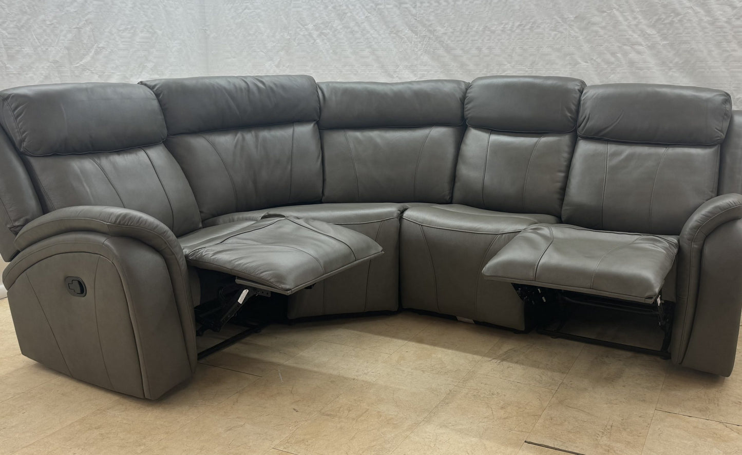 Sammy Ex-Display Manual Recliner 1C2 Charcoal Leather Corner Sofa | EXSAM