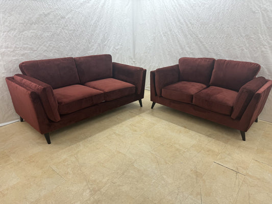 Oxblood Ex-Display Red Fabric 3 + 2 Seater Sofas