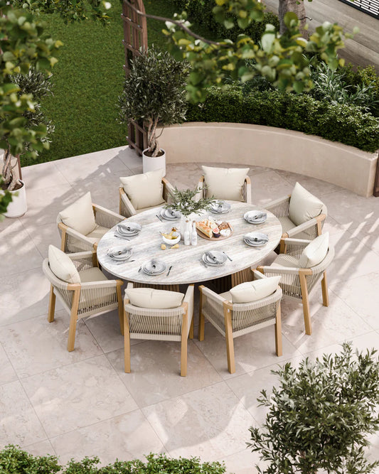 Jupiter 8 Seater Ellipse D Conical Dining Set with Roma Dining Chairs