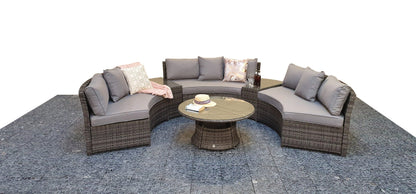 Rattan Juliet Half Moon + Middle Table Dining Set in Grey | Juli0006