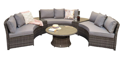 Rattan Juliet Half Moon + Middle Table Dining Set in Grey | Juli0006