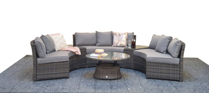 Rattan Juliet Half Moon + Middle Table Dining Set in Grey | Juli0006