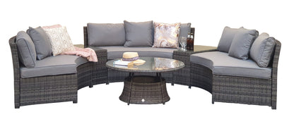 Rattan Juliet Half Moon + Middle Table Dining Set in Grey | Juli0006