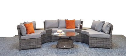 Rattan Juliet Half Moon + Middle Table Dining Set in Grey | Juli0006