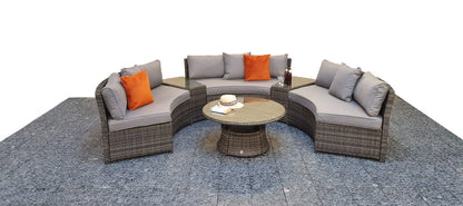 Rattan Juliet Half Moon + Middle Table Dining Set in Grey | Juli0006