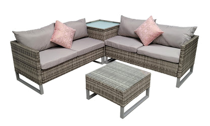 Rattan Lucy Grey Corner Sofa with Storage Box Table | Lucy0395