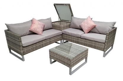 Rattan Lucy Grey Corner Sofa with Storage Box Table | Lucy0395