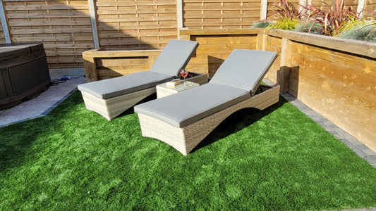 Rattan Meghan Sun Lounger Set with Drinks Table | Megh0402