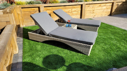 Rattan Meghan Sun Lounger Set with Drinks Table | Megh0402