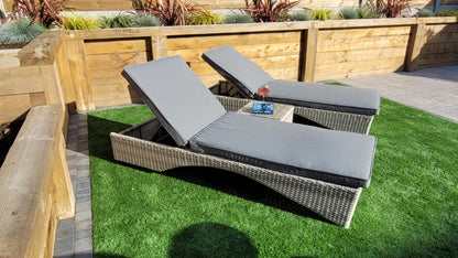 Rattan Meghan Sun Lounger Set with Drinks Table | Megh0402