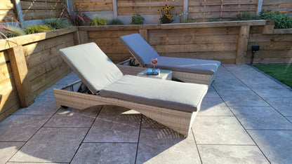 Rattan Meghan Sun Lounger Set with Drinks Table | Megh0402