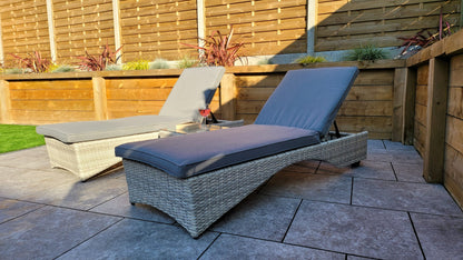 Rattan Meghan Sun Lounger Set with Drinks Table | Megh0402
