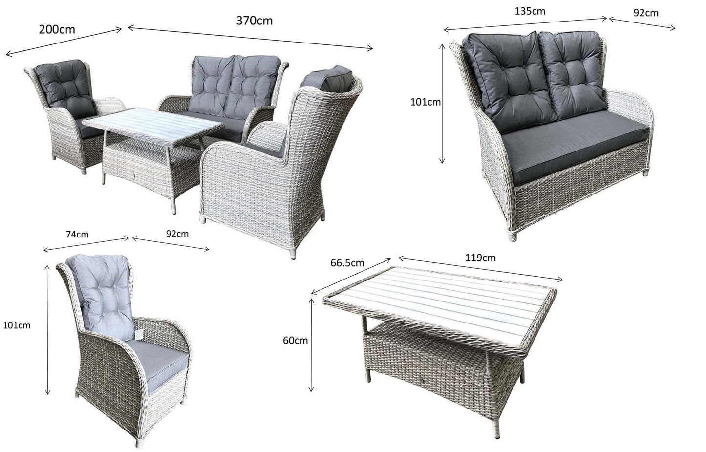Rattan 4 Seater Sofa Set with Supper Table in Grey | Meghan | Megh0297